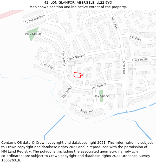 42, LON GLANFOR, ABERGELE, LL22 9YQ: Location map and indicative extent of plot