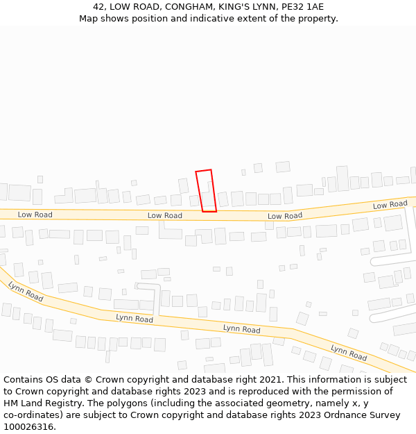 42, LOW ROAD, CONGHAM, KING'S LYNN, PE32 1AE: Location map and indicative extent of plot