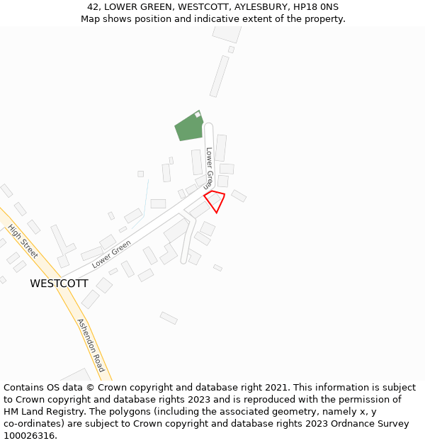 42, LOWER GREEN, WESTCOTT, AYLESBURY, HP18 0NS: Location map and indicative extent of plot