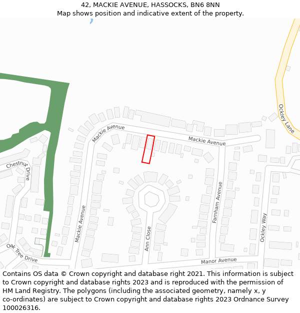 42, MACKIE AVENUE, HASSOCKS, BN6 8NN: Location map and indicative extent of plot