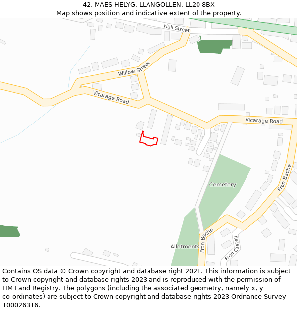 42, MAES HELYG, LLANGOLLEN, LL20 8BX: Location map and indicative extent of plot