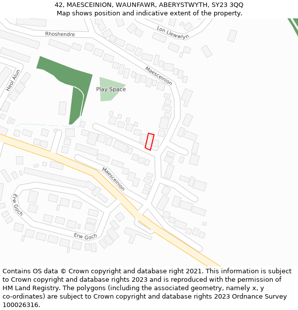 42, MAESCEINION, WAUNFAWR, ABERYSTWYTH, SY23 3QQ: Location map and indicative extent of plot