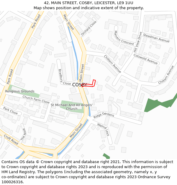 42, MAIN STREET, COSBY, LEICESTER, LE9 1UU: Location map and indicative extent of plot