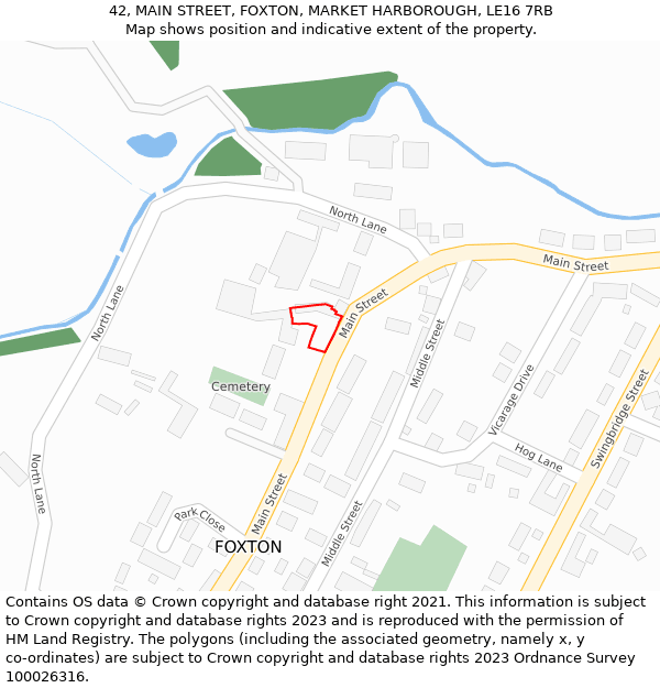 42, MAIN STREET, FOXTON, MARKET HARBOROUGH, LE16 7RB: Location map and indicative extent of plot