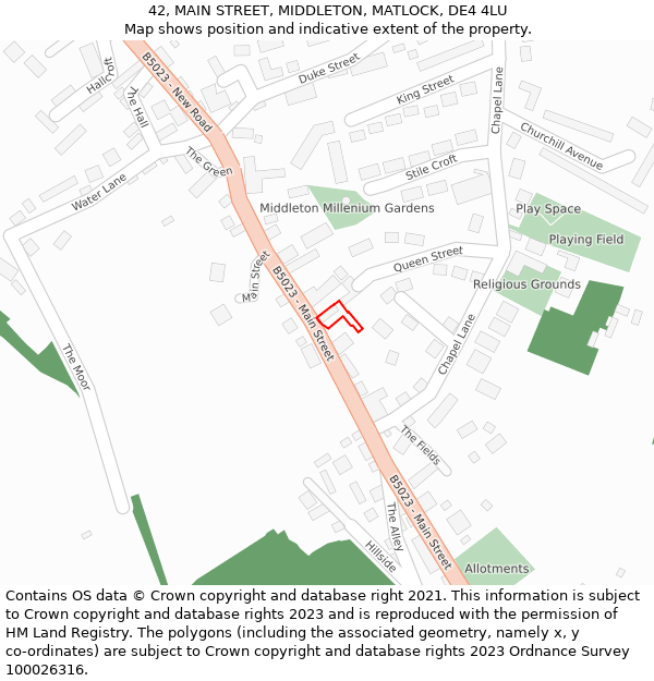 42, MAIN STREET, MIDDLETON, MATLOCK, DE4 4LU: Location map and indicative extent of plot