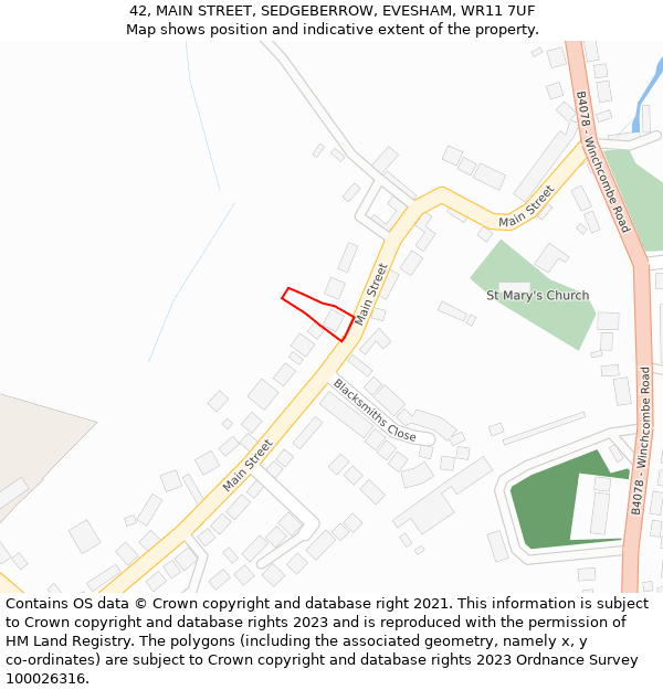 42, MAIN STREET, SEDGEBERROW, EVESHAM, WR11 7UF: Location map and indicative extent of plot
