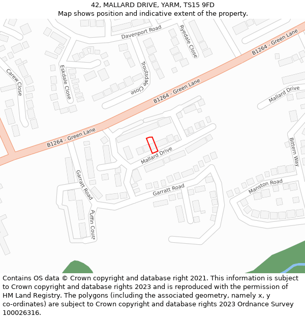 42, MALLARD DRIVE, YARM, TS15 9FD: Location map and indicative extent of plot