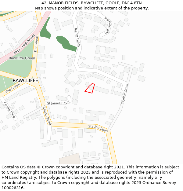 42, MANOR FIELDS, RAWCLIFFE, GOOLE, DN14 8TN: Location map and indicative extent of plot