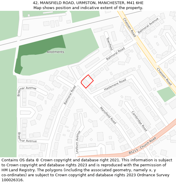 42, MANSFIELD ROAD, URMSTON, MANCHESTER, M41 6HE: Location map and indicative extent of plot