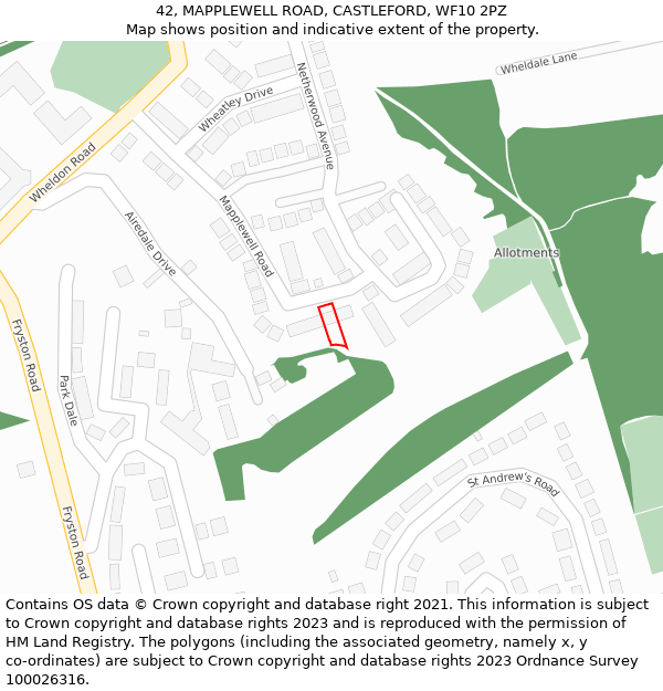 42, MAPPLEWELL ROAD, CASTLEFORD, WF10 2PZ: Location map and indicative extent of plot