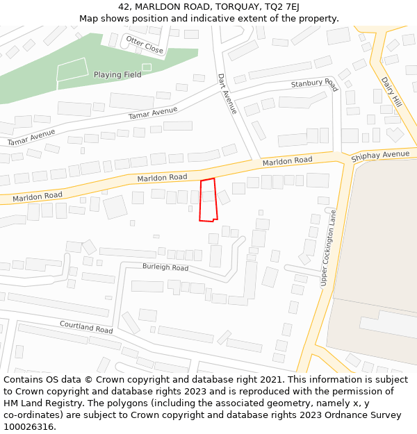 42, MARLDON ROAD, TORQUAY, TQ2 7EJ: Location map and indicative extent of plot