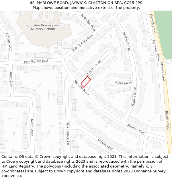 42, MARLOWE ROAD, JAYWICK, CLACTON-ON-SEA, CO15 2PS: Location map and indicative extent of plot