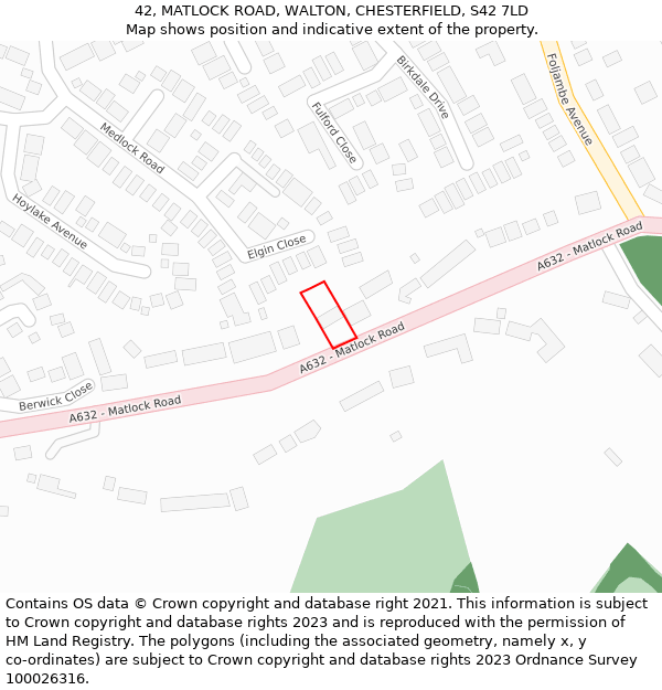 42, MATLOCK ROAD, WALTON, CHESTERFIELD, S42 7LD: Location map and indicative extent of plot