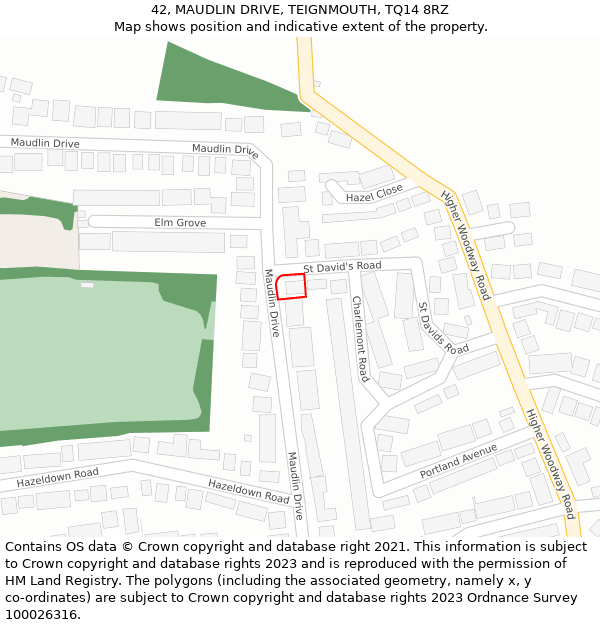 42, MAUDLIN DRIVE, TEIGNMOUTH, TQ14 8RZ: Location map and indicative extent of plot
