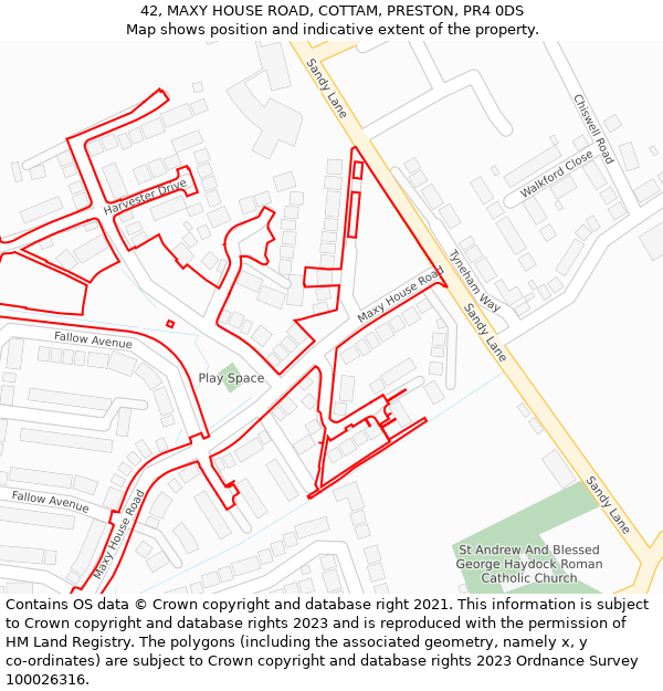 42, MAXY HOUSE ROAD, COTTAM, PRESTON, PR4 0DS: Location map and indicative extent of plot