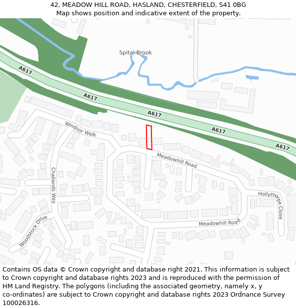 42, MEADOW HILL ROAD, HASLAND, CHESTERFIELD, S41 0BG: Location map and indicative extent of plot