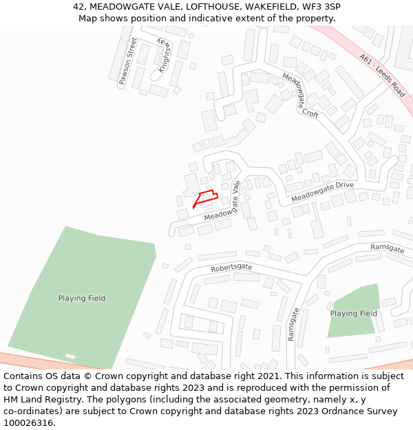 42, MEADOWGATE VALE, LOFTHOUSE, WAKEFIELD, WF3 3SP: Location map and indicative extent of plot