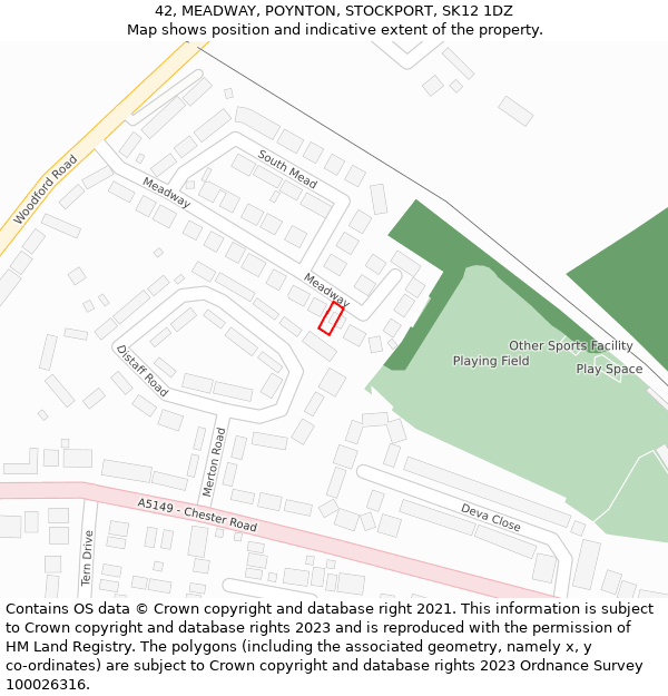 42, MEADWAY, POYNTON, STOCKPORT, SK12 1DZ: Location map and indicative extent of plot