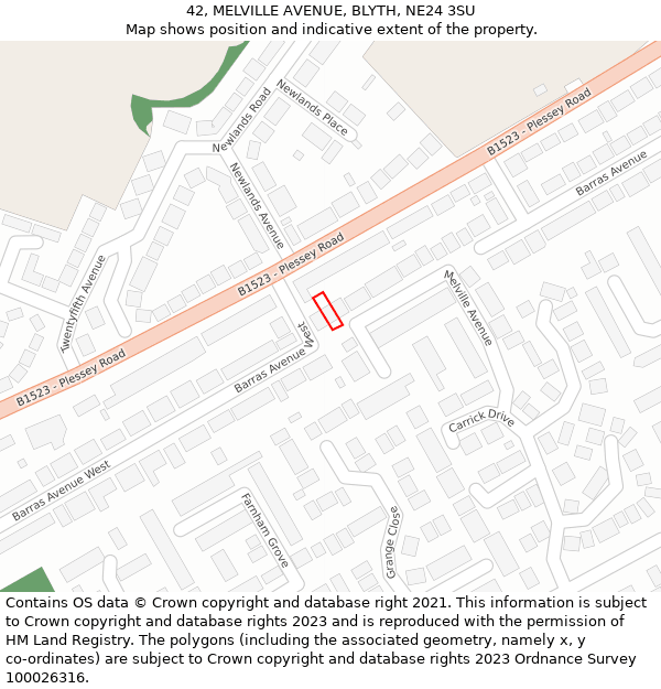 42, MELVILLE AVENUE, BLYTH, NE24 3SU: Location map and indicative extent of plot