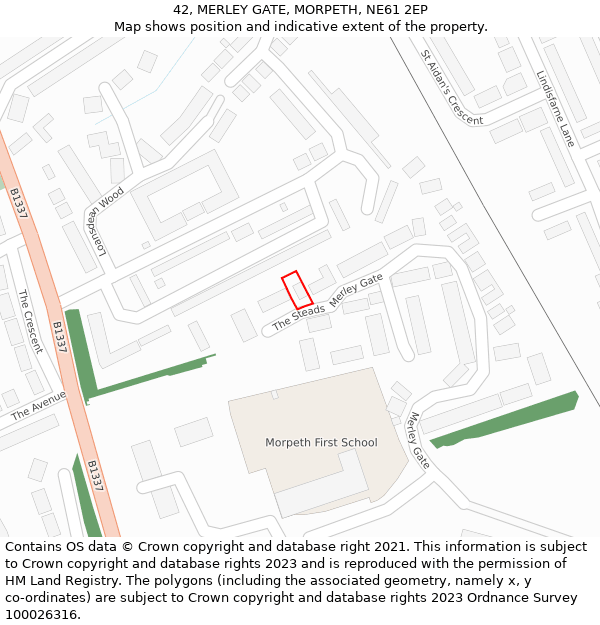 42, MERLEY GATE, MORPETH, NE61 2EP: Location map and indicative extent of plot