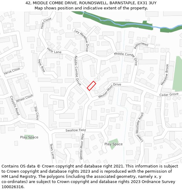 42, MIDDLE COMBE DRIVE, ROUNDSWELL, BARNSTAPLE, EX31 3UY: Location map and indicative extent of plot