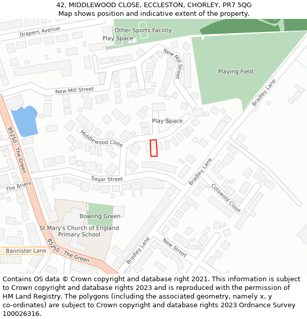 42, MIDDLEWOOD CLOSE, ECCLESTON, CHORLEY, PR7 5QG: Location map and indicative extent of plot