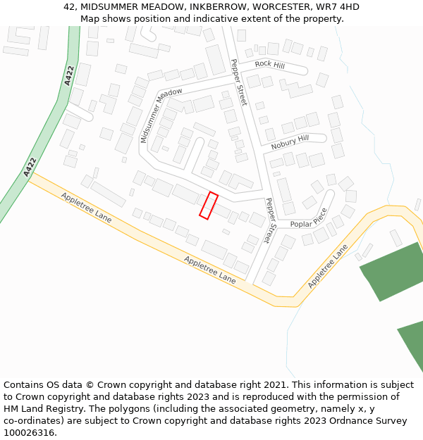 42, MIDSUMMER MEADOW, INKBERROW, WORCESTER, WR7 4HD: Location map and indicative extent of plot