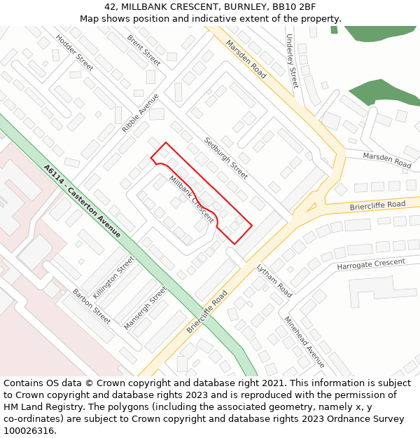 42, MILLBANK CRESCENT, BURNLEY, BB10 2BF: Location map and indicative extent of plot