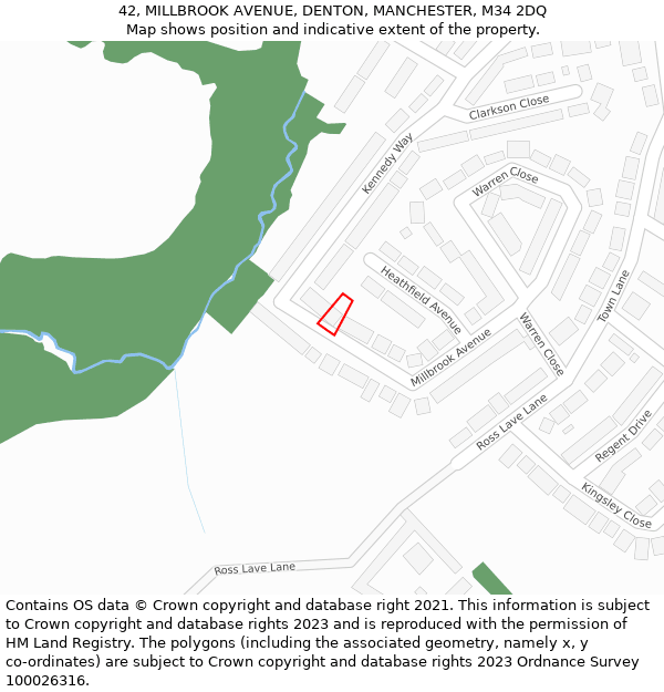 42, MILLBROOK AVENUE, DENTON, MANCHESTER, M34 2DQ: Location map and indicative extent of plot