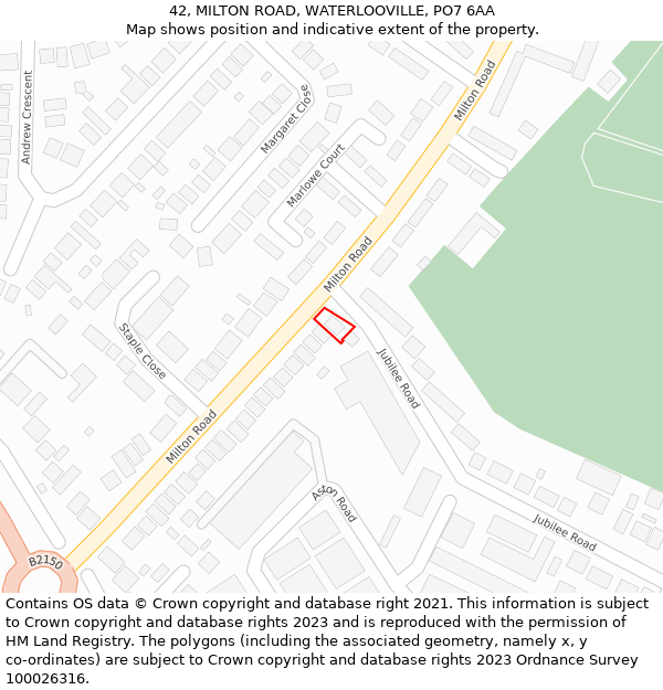 42, MILTON ROAD, WATERLOOVILLE, PO7 6AA: Location map and indicative extent of plot