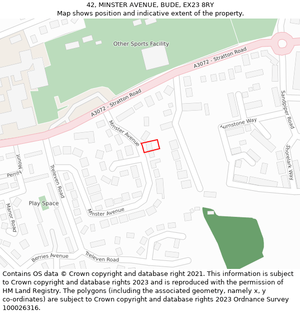 42, MINSTER AVENUE, BUDE, EX23 8RY: Location map and indicative extent of plot