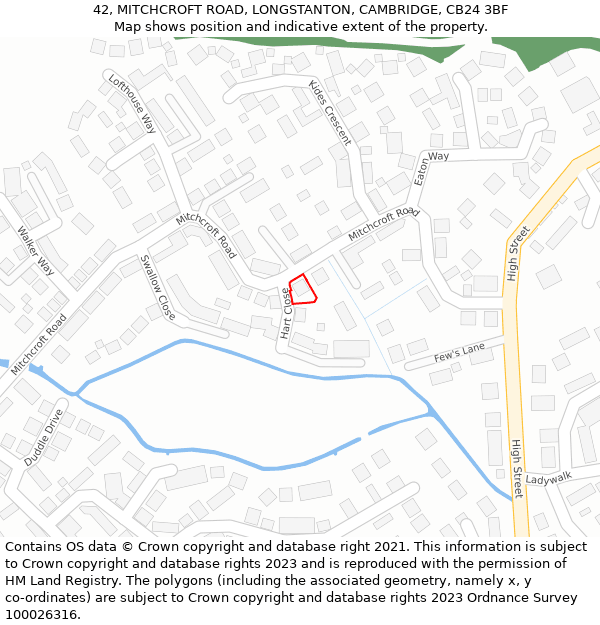 42, MITCHCROFT ROAD, LONGSTANTON, CAMBRIDGE, CB24 3BF: Location map and indicative extent of plot