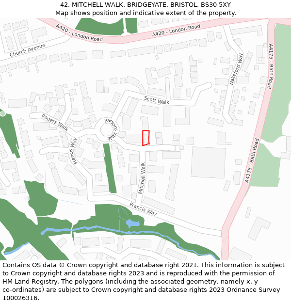 42, MITCHELL WALK, BRIDGEYATE, BRISTOL, BS30 5XY: Location map and indicative extent of plot