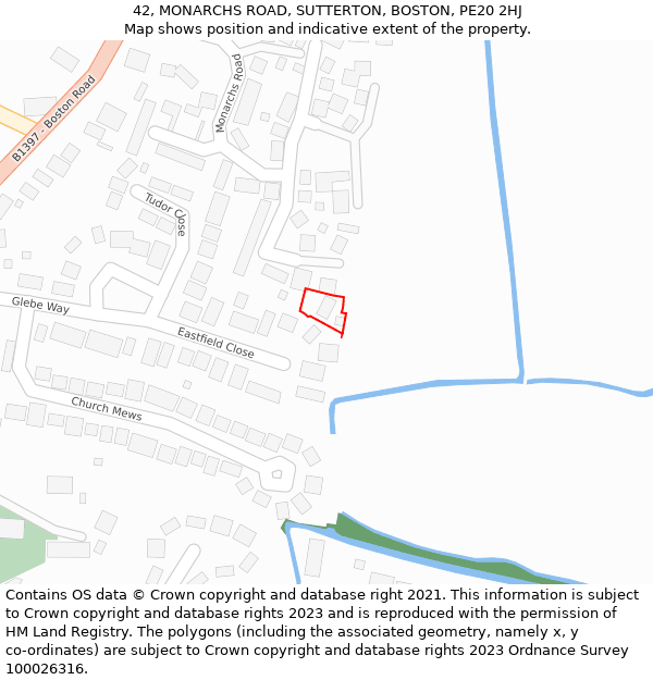 42, MONARCHS ROAD, SUTTERTON, BOSTON, PE20 2HJ: Location map and indicative extent of plot