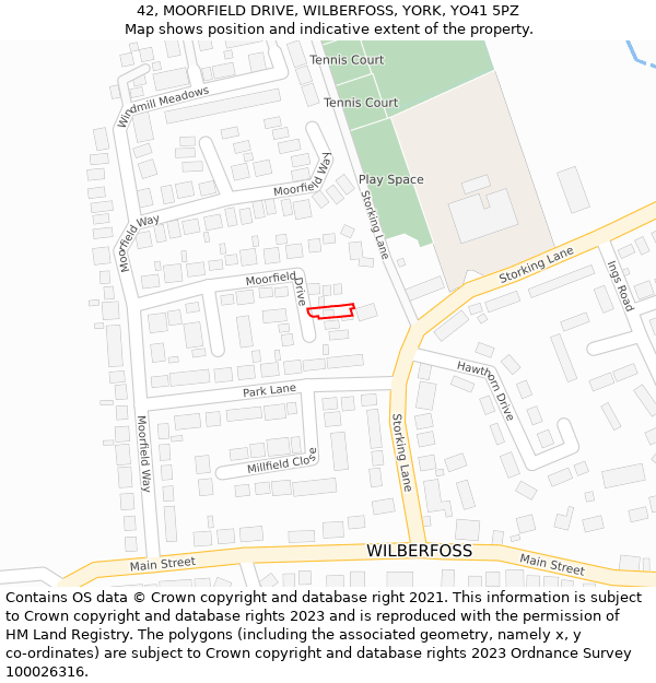 42, MOORFIELD DRIVE, WILBERFOSS, YORK, YO41 5PZ: Location map and indicative extent of plot