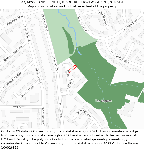 42, MOORLAND HEIGHTS, BIDDULPH, STOKE-ON-TRENT, ST8 6TN: Location map and indicative extent of plot