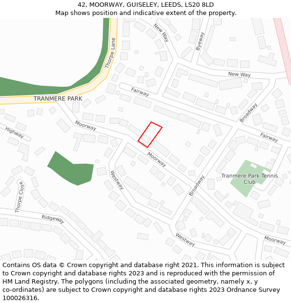 42, MOORWAY, GUISELEY, LEEDS, LS20 8LD: Location map and indicative extent of plot