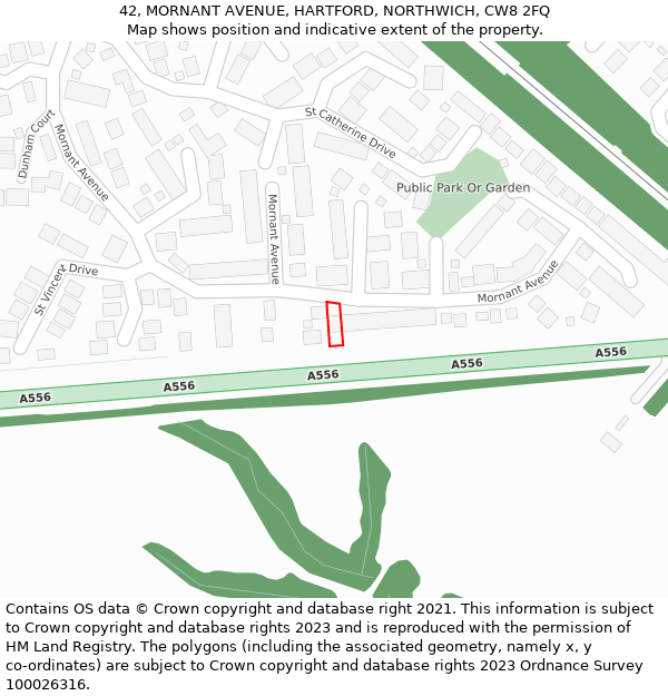 42, MORNANT AVENUE, HARTFORD, NORTHWICH, CW8 2FQ: Location map and indicative extent of plot