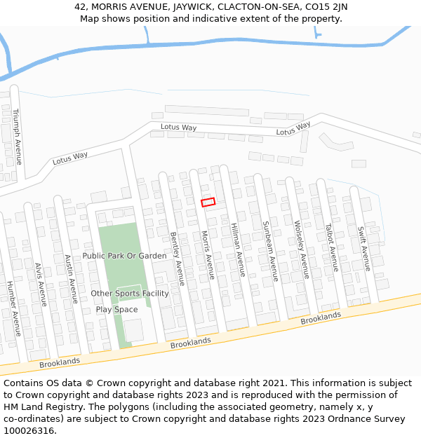 42, MORRIS AVENUE, JAYWICK, CLACTON-ON-SEA, CO15 2JN: Location map and indicative extent of plot