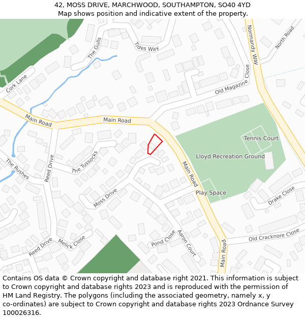 42, MOSS DRIVE, MARCHWOOD, SOUTHAMPTON, SO40 4YD: Location map and indicative extent of plot