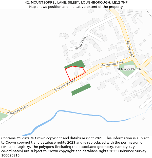 42, MOUNTSORREL LANE, SILEBY, LOUGHBOROUGH, LE12 7NF: Location map and indicative extent of plot