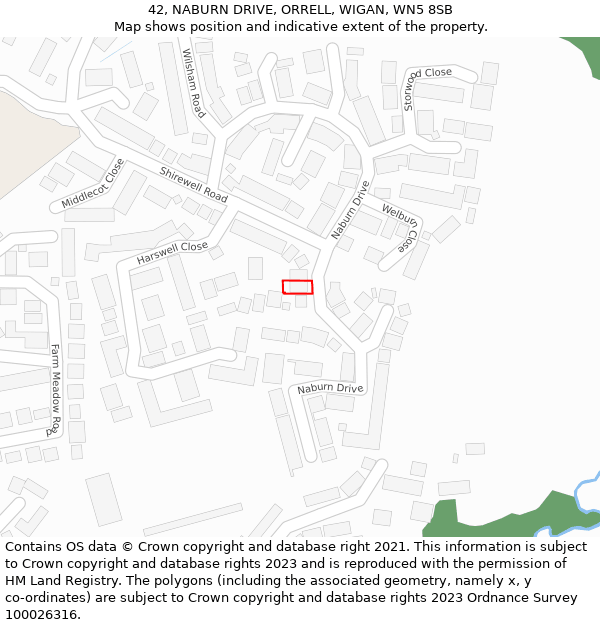 42, NABURN DRIVE, ORRELL, WIGAN, WN5 8SB: Location map and indicative extent of plot