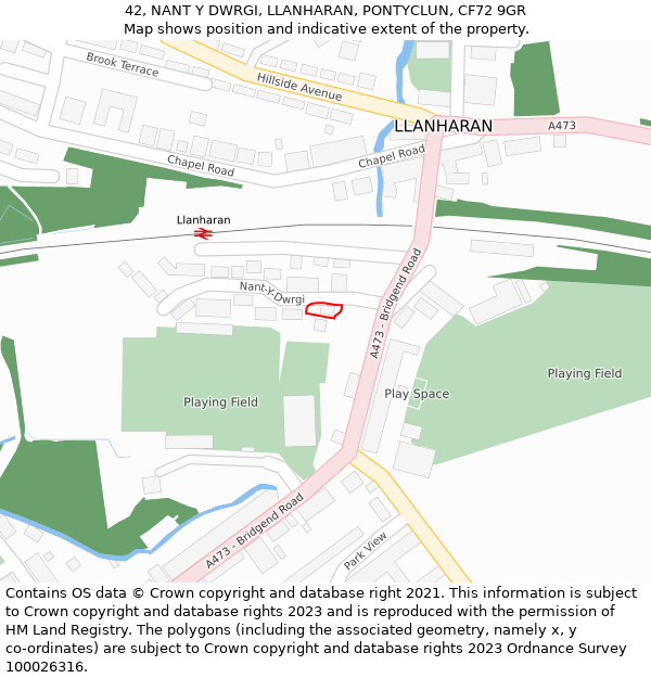 42, NANT Y DWRGI, LLANHARAN, PONTYCLUN, CF72 9GR: Location map and indicative extent of plot