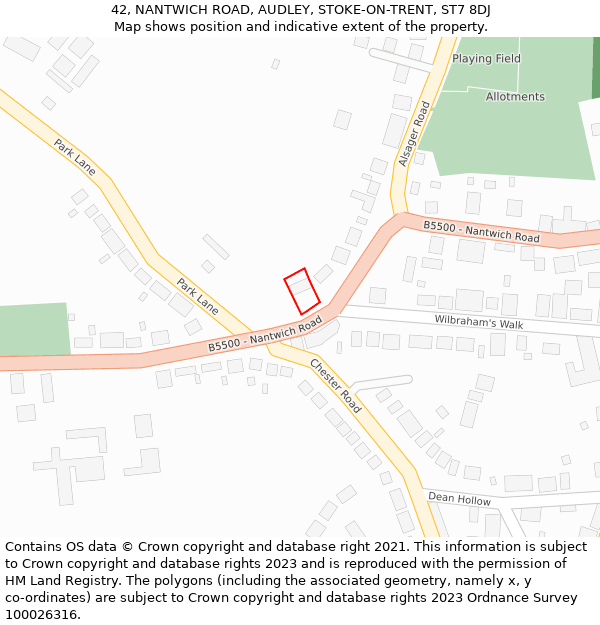 42, NANTWICH ROAD, AUDLEY, STOKE-ON-TRENT, ST7 8DJ: Location map and indicative extent of plot