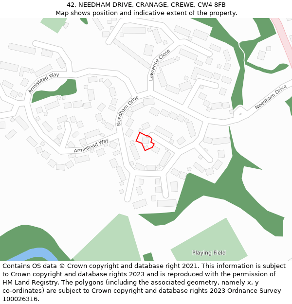 42, NEEDHAM DRIVE, CRANAGE, CREWE, CW4 8FB: Location map and indicative extent of plot