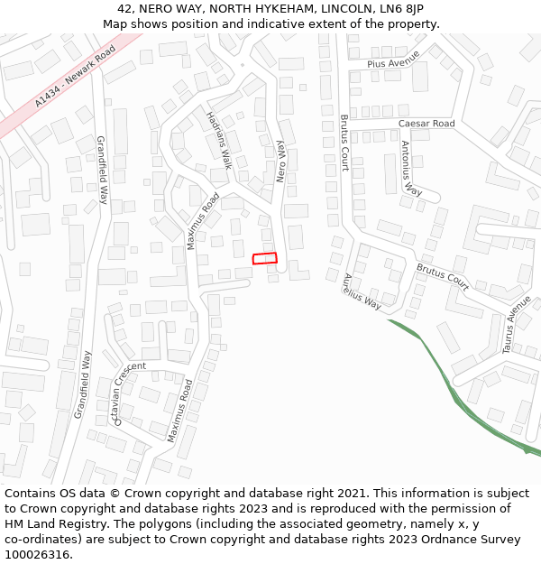 42, NERO WAY, NORTH HYKEHAM, LINCOLN, LN6 8JP: Location map and indicative extent of plot