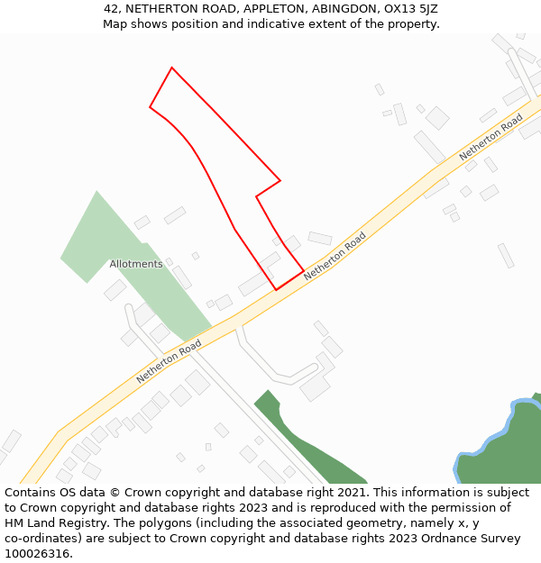42, NETHERTON ROAD, APPLETON, ABINGDON, OX13 5JZ: Location map and indicative extent of plot