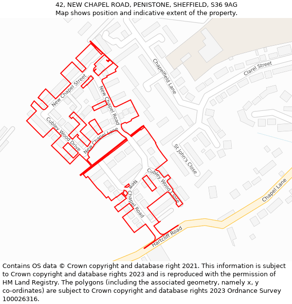 42, NEW CHAPEL ROAD, PENISTONE, SHEFFIELD, S36 9AG: Location map and indicative extent of plot
