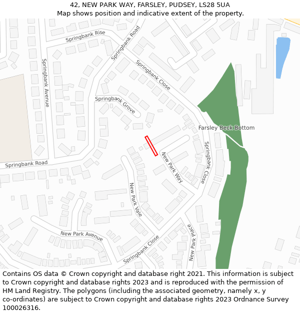 42, NEW PARK WAY, FARSLEY, PUDSEY, LS28 5UA: Location map and indicative extent of plot