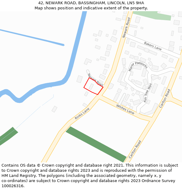 42, NEWARK ROAD, BASSINGHAM, LINCOLN, LN5 9HA: Location map and indicative extent of plot